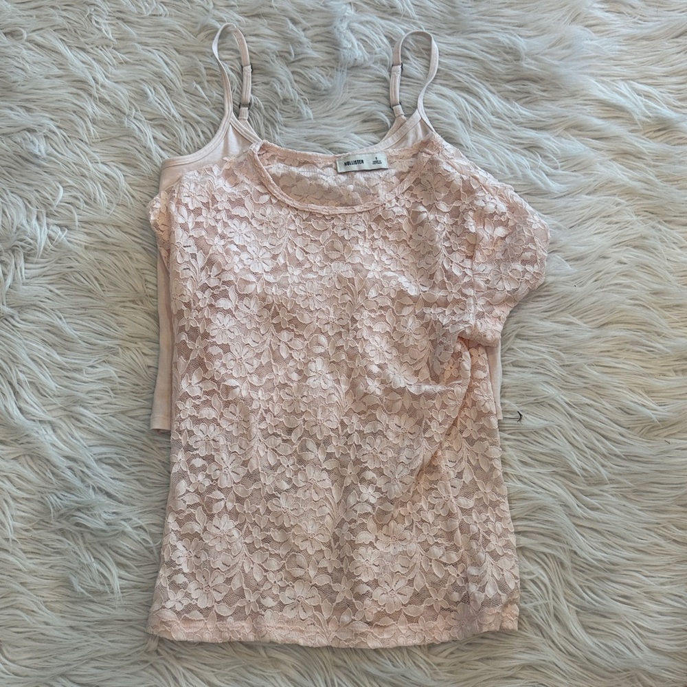NWOT Hollister pink lace top set tank lace